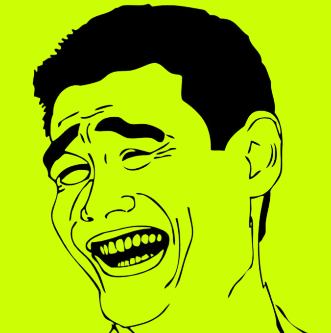 Black contour drawing of Yao Ming laughing on a lime background